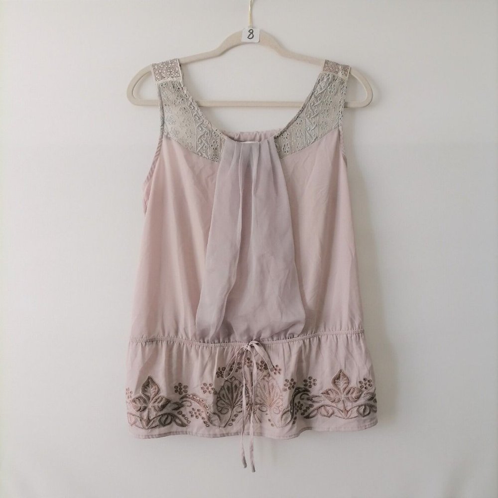 Luluvia Womens Powder Pink Scoop Neck Sleeveless Floral Blouse Top Size S
